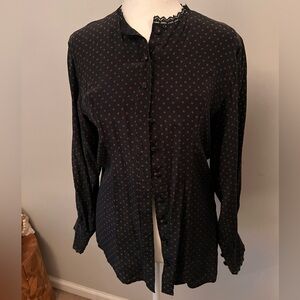 Navy/black with brown polka dots button down blouse